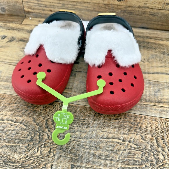 New Crocs Classic Lined Santa Clogs Toddler C9 – Red Faux Fur Holiday Shoes - Picture 7 of 10